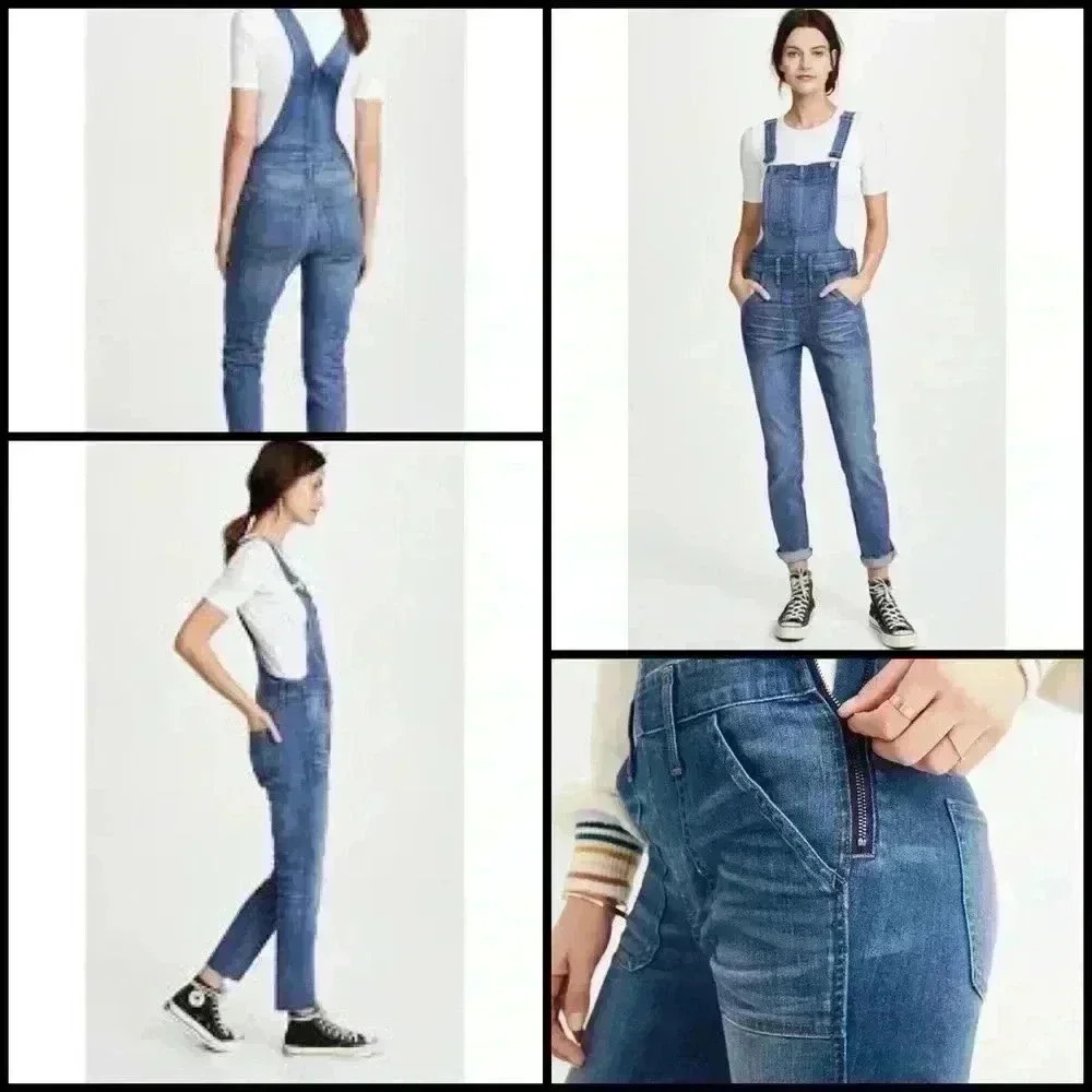 Madewell Skinny Indigo Raw Hem Stretchy Cottagecore Lagenlook Y2K Overalls S